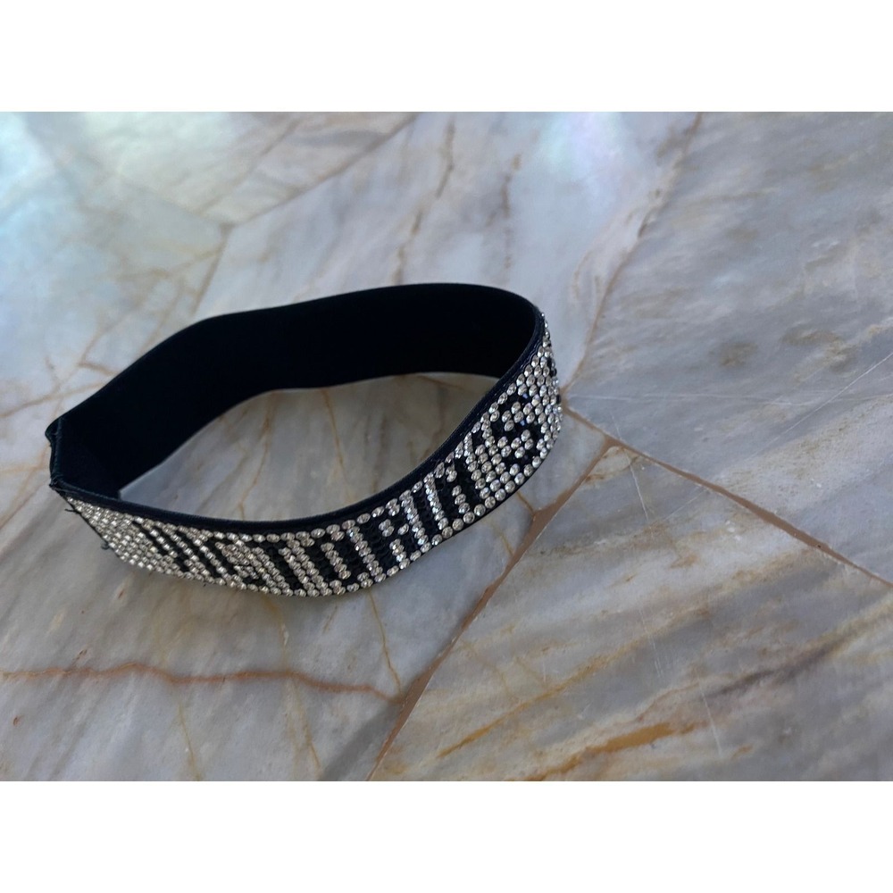 Victoria's Secret Black Rhinestone Logo Elastic Wristband blacelet Sparkly Bling